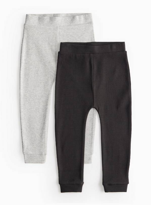 Plain Grey & Black Ribbed Leggings 2 Pack 3-4 years